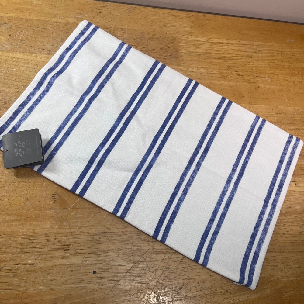 Restoration Hardware Pillow Cover 13x21 Azure Blue French Ticking Stripe Lumbar